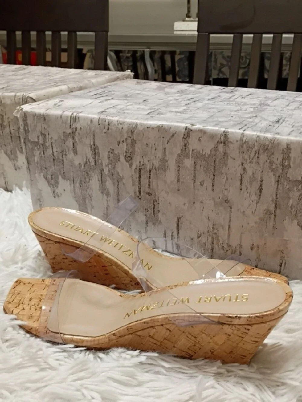 Stuart Weitzman Cork Wedge Sandals with Clear Straps - Natural & Clear - Picture 8 of 12